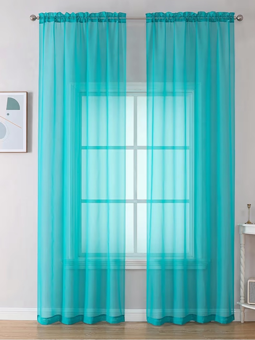 Turquoise Sheer Curtains 2 Panel Set 42”x96” Inch Length new